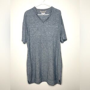 L.L. Bean Signature Linen Blend Dress Sz L Blue Chambray Pockets